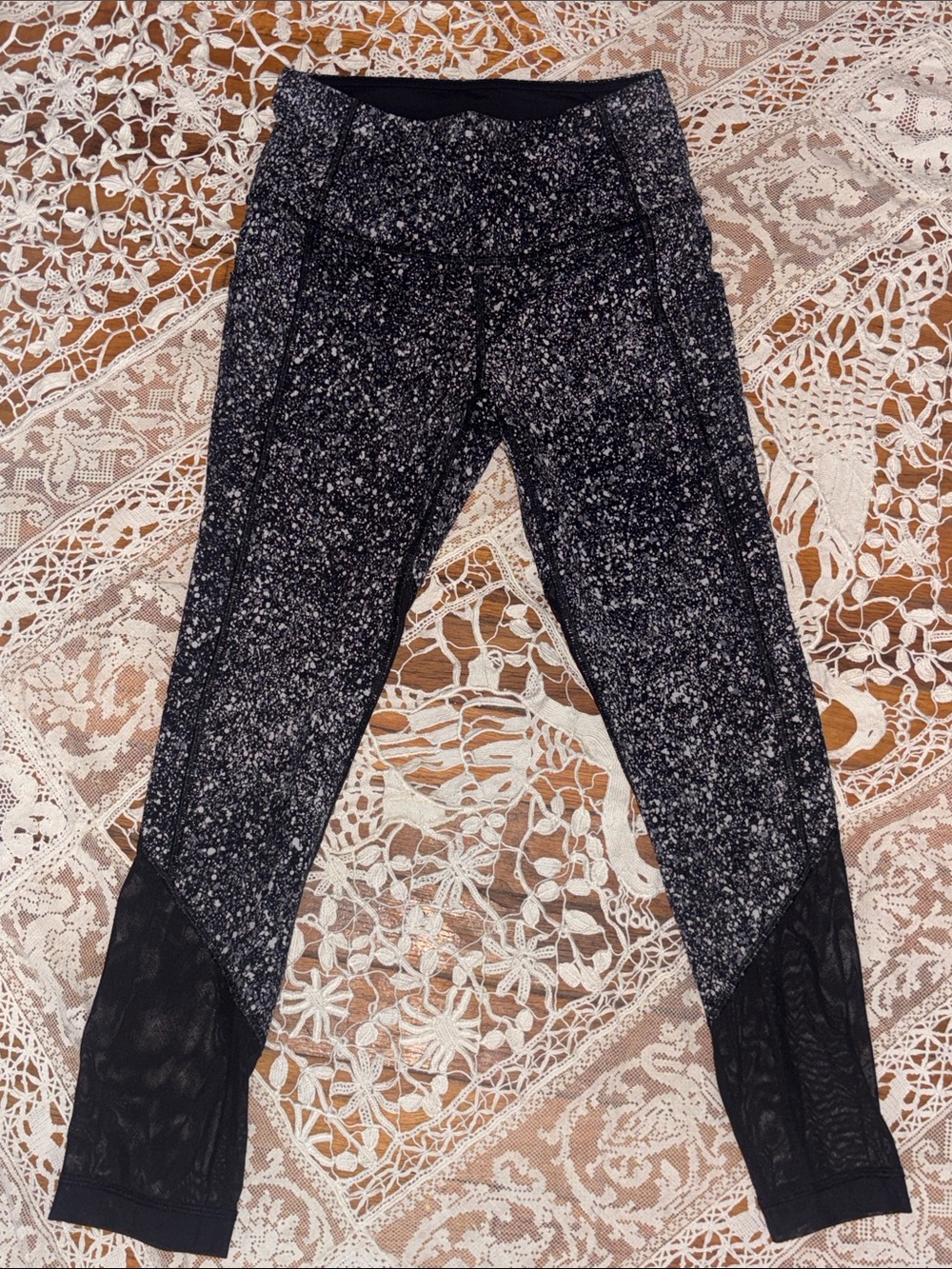 lululemon athletica Black Speckled Leggings with Mesh Panels